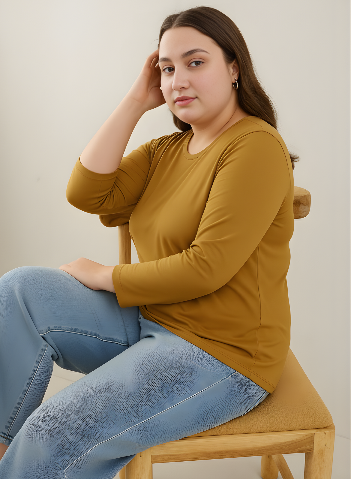 Rustic Charm Full Sleeves Solid T-shirt for Women