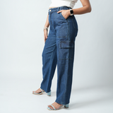 Women's Navy Blue Essential Cargo Jeans