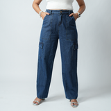 Women's Navy Blue Essential Cargo Jeans
