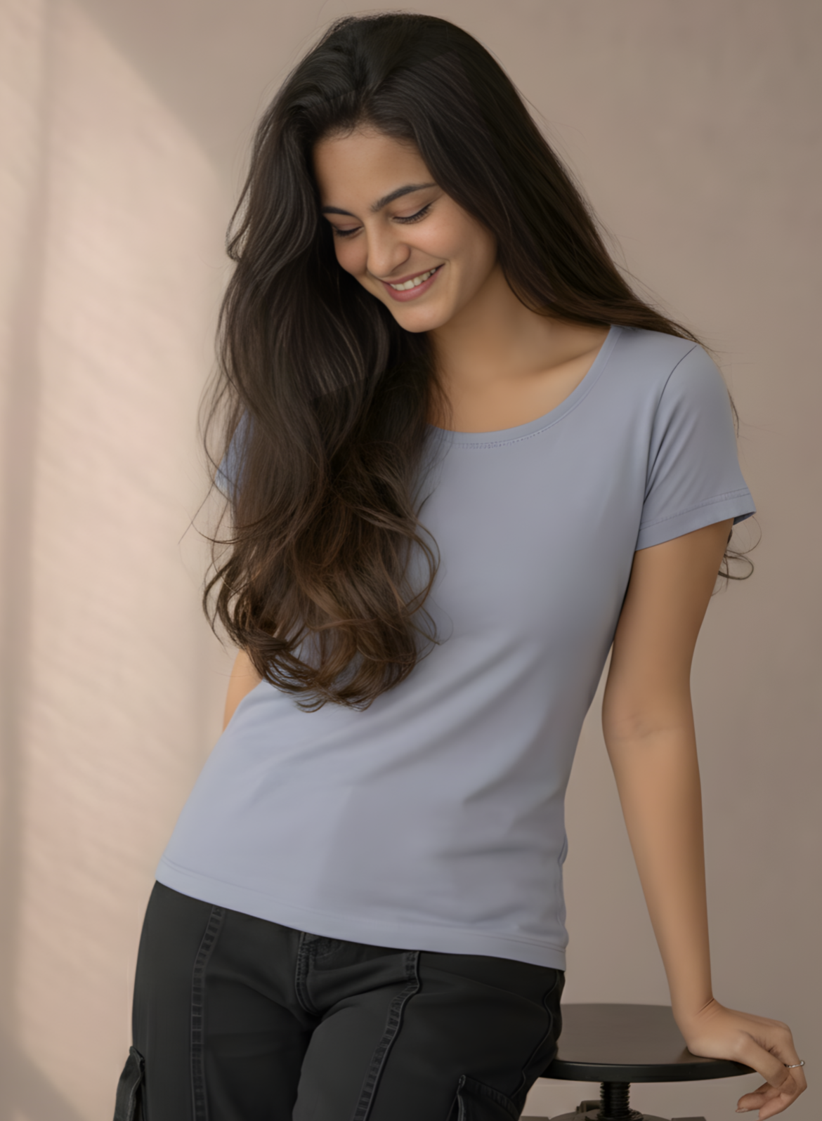 Gallant Grey Solid T-shirt for Women