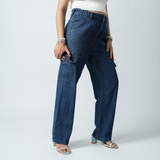 Women's Navy Blue Essential Cargo Jeans