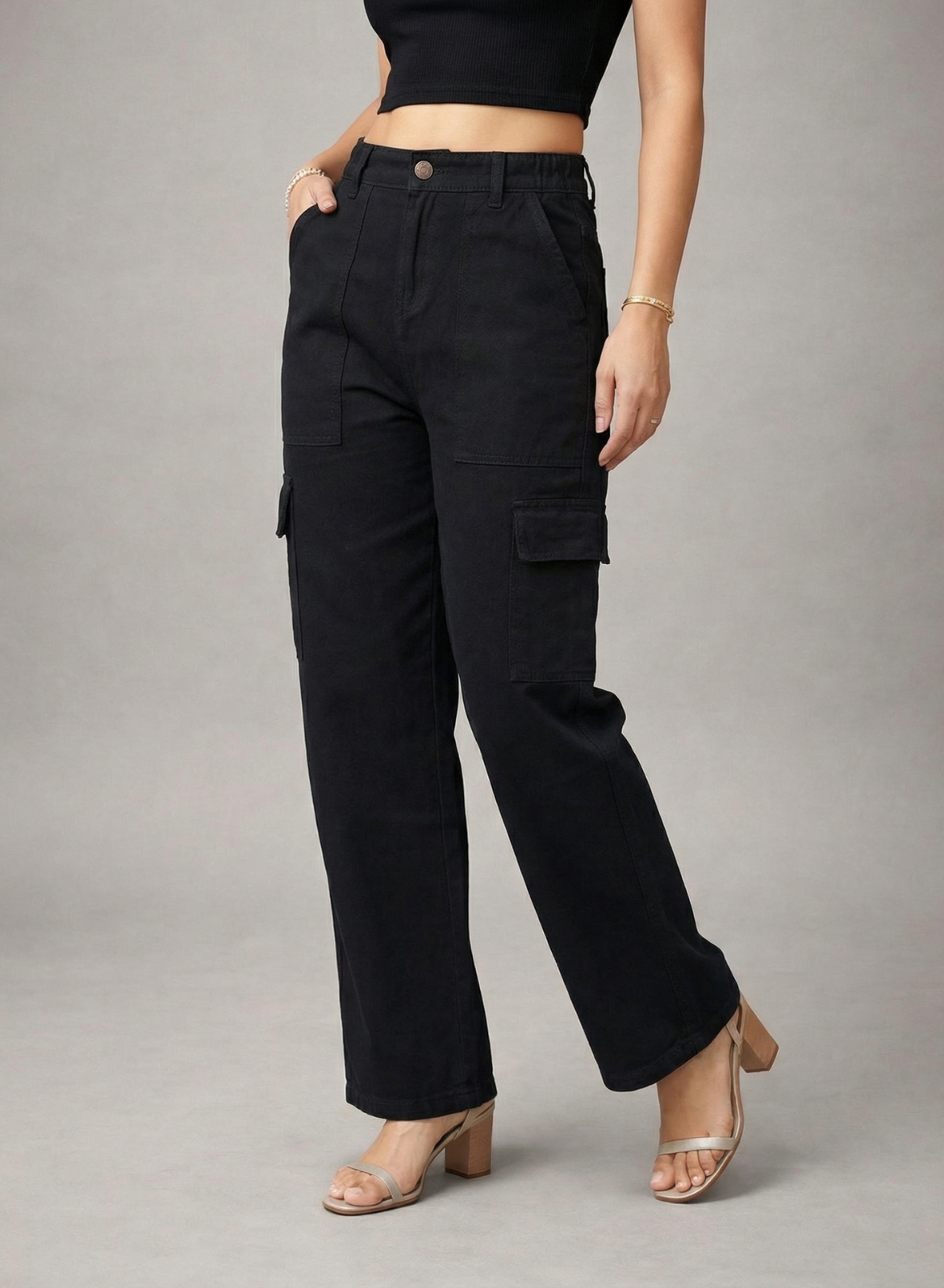 Women's Midnight Black Utility Cargo Jeans