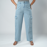 Women's Light Blue Relaxed Fit Cargo Jeans
