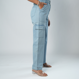 Women's Light Blue Relaxed Fit Cargo Jeans
