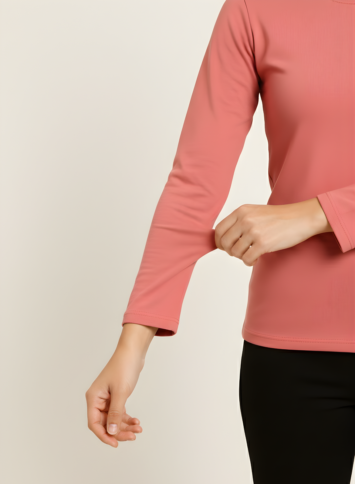 Pretty Pink Full Sleeves Solid T-shirt for Women