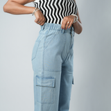Women's Light Blue Relaxed Fit Cargo Jeans
