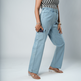 Women's Light Blue Relaxed Fit Cargo Jeans
