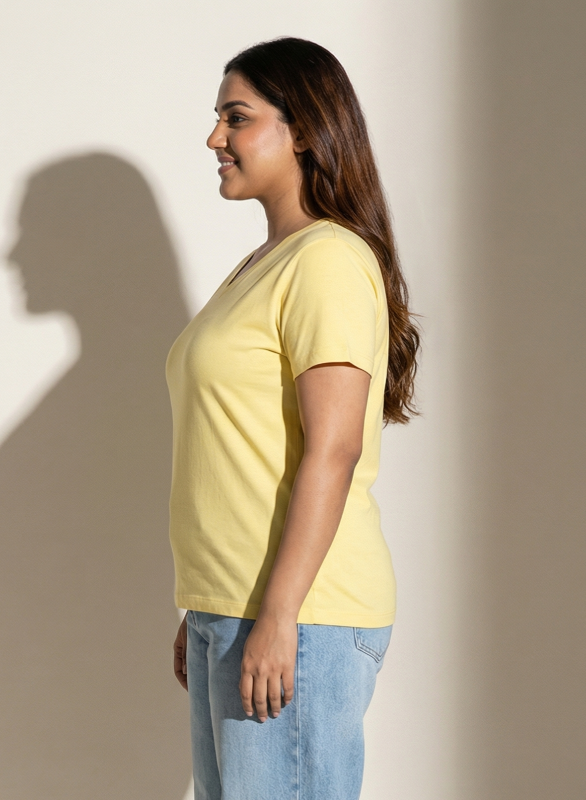 Lovely Lemon Solid V-Neck T-shirt for Women
