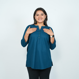 Solid Cotton Short Kurti for Women - Twilight Blue