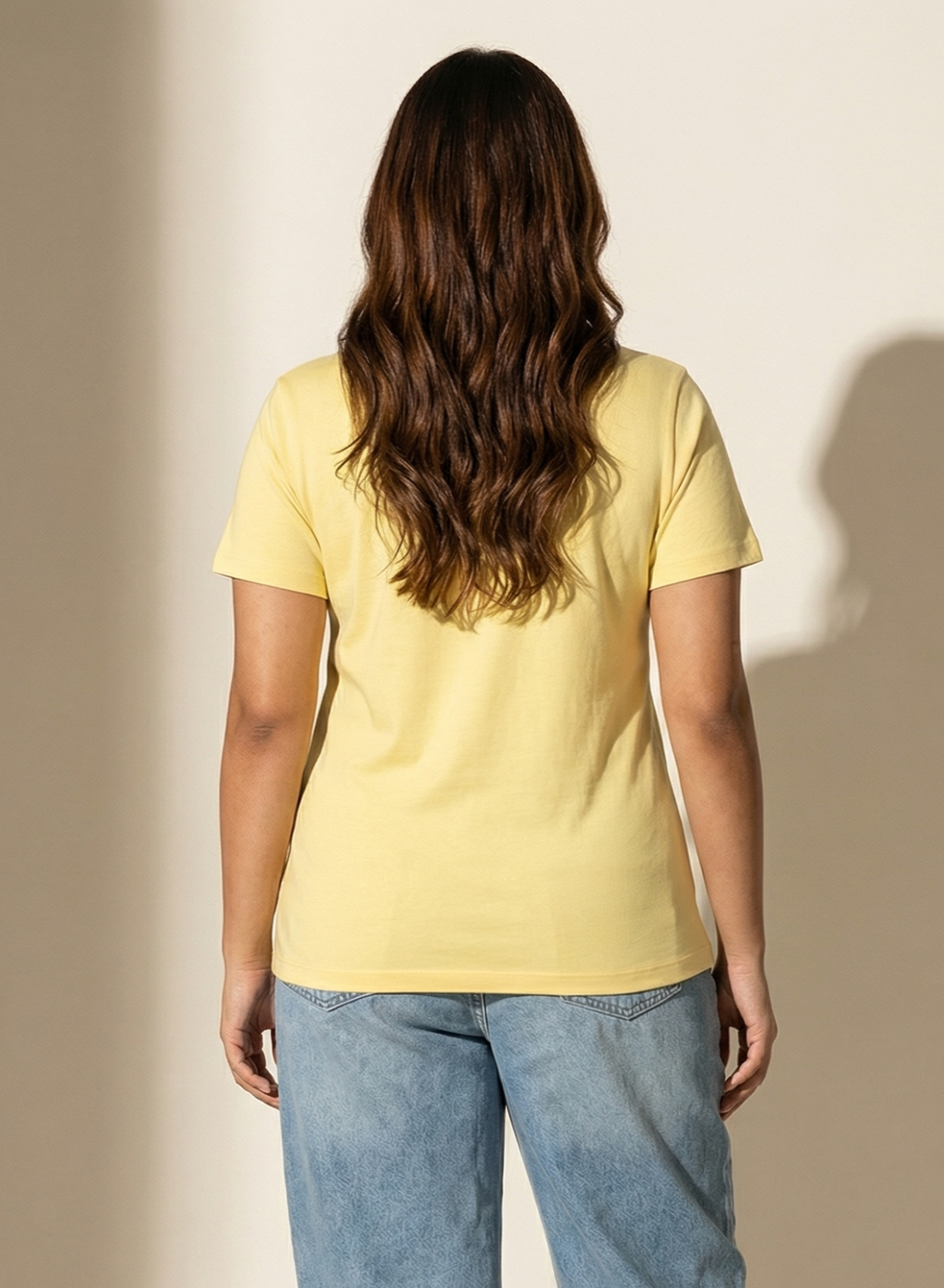 Lovely Lemon Solid V-Neck T-shirt for Women