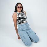 Women's Light Blue Relaxed Fit Cargo Jeans