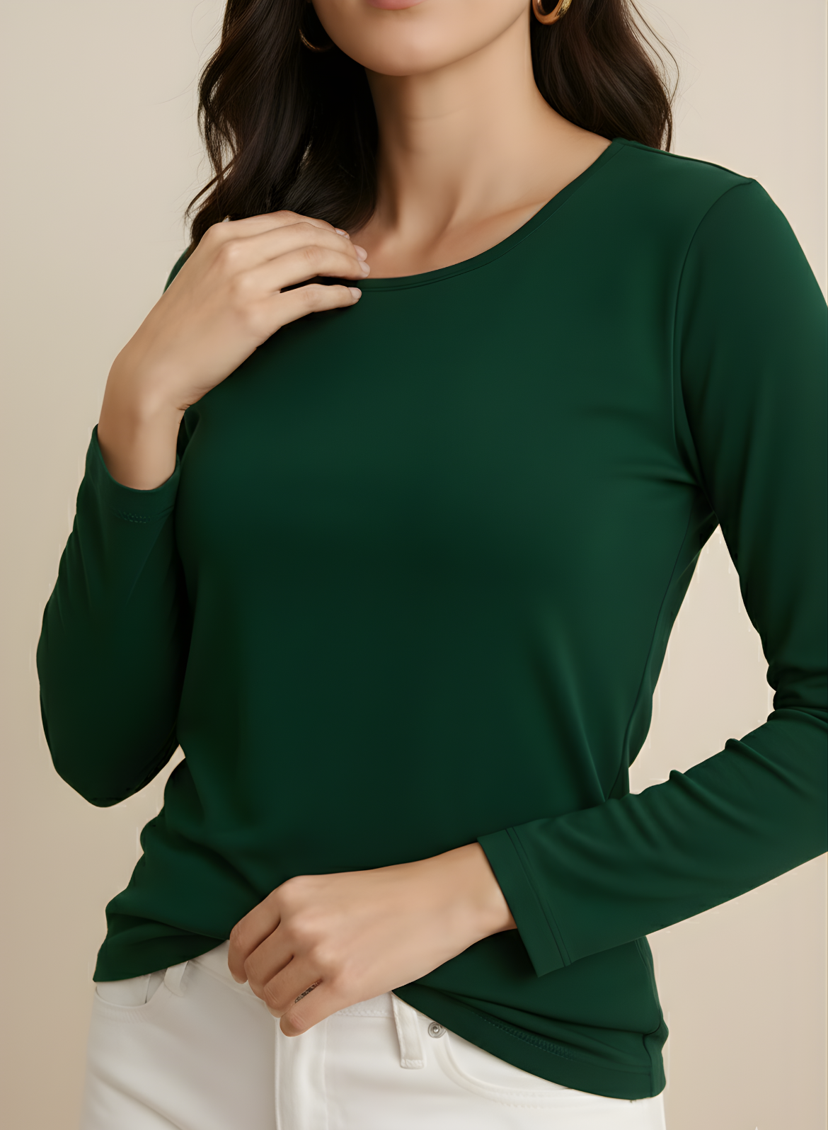 Gritty Green Full Sleeves Solid T-shirt for Women