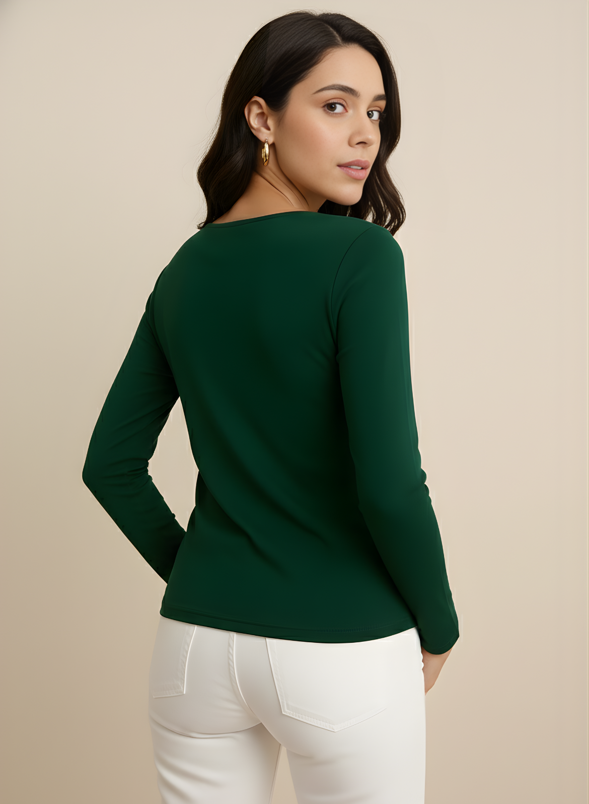 Gritty Green Full Sleeves Solid T-shirt for Women