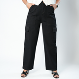 Women's Midnight Black Utility Cargo Jeans