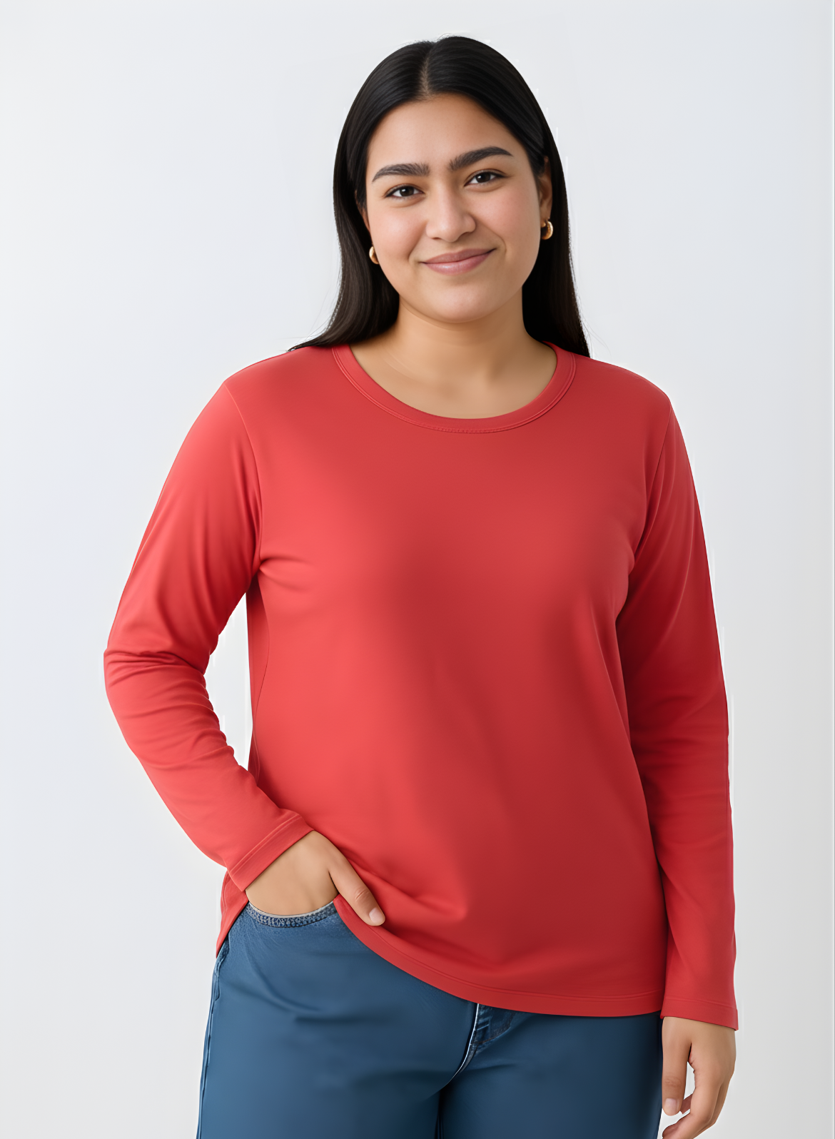 Coral Crush Full Sleeves Solid T-shirt for Women