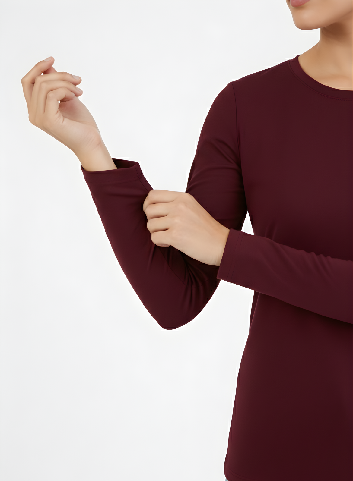 Burning Burgundy Full Sleeves Solid T-shirt for Women