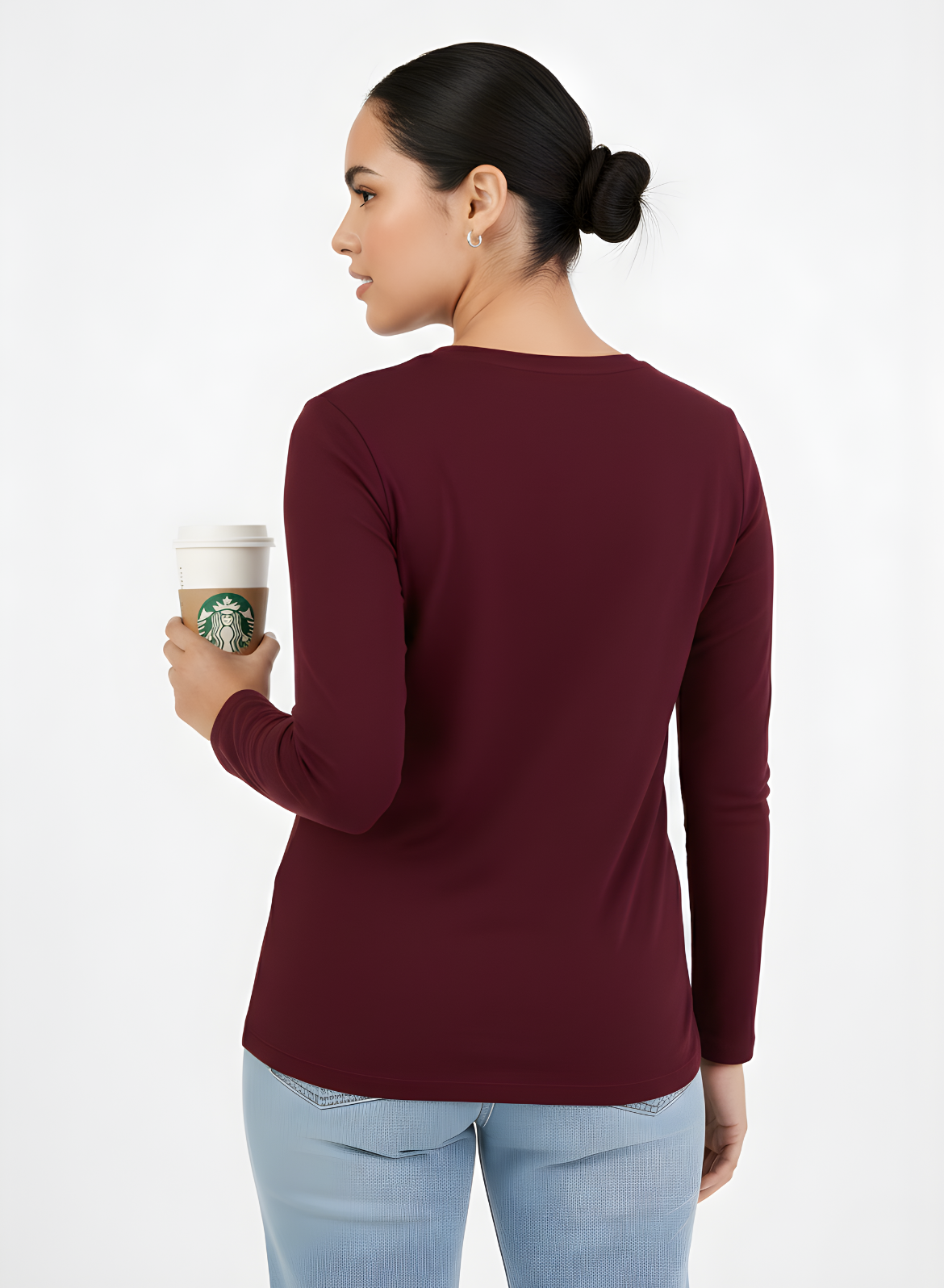 Burning Burgundy Full Sleeves Solid T-shirt for Women