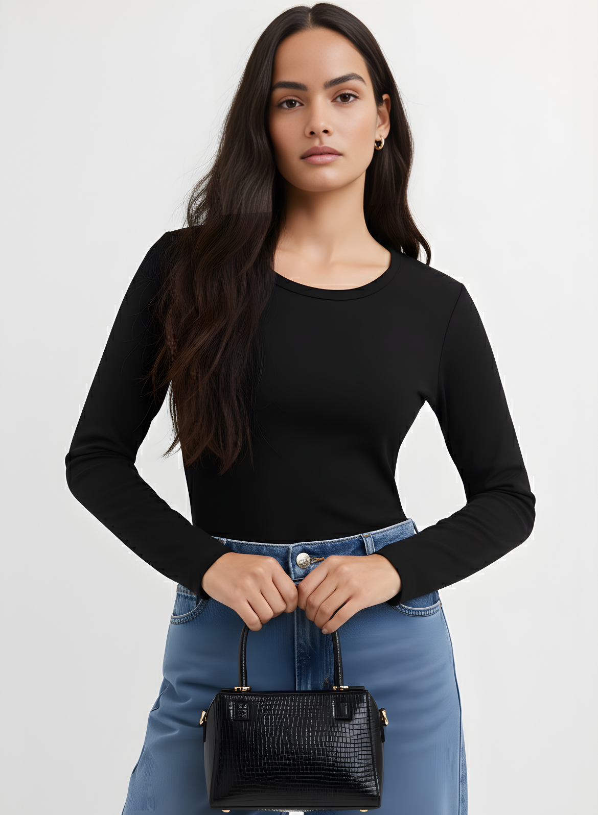 Brazen Black Full Sleeves Solid T-shirt for Women