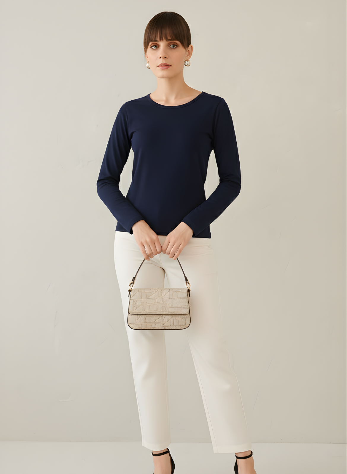 Ballsy Blue Full Sleeves Solid T-shirt for Women