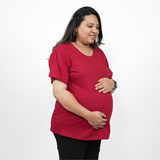 Magnetic Maroon Maternity Round Neck T-Shirt