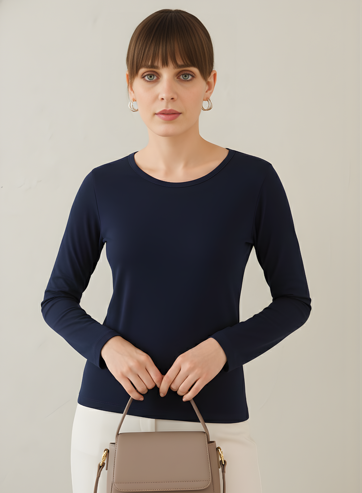 Ballsy Blue Full Sleeves Solid T-shirt for Women