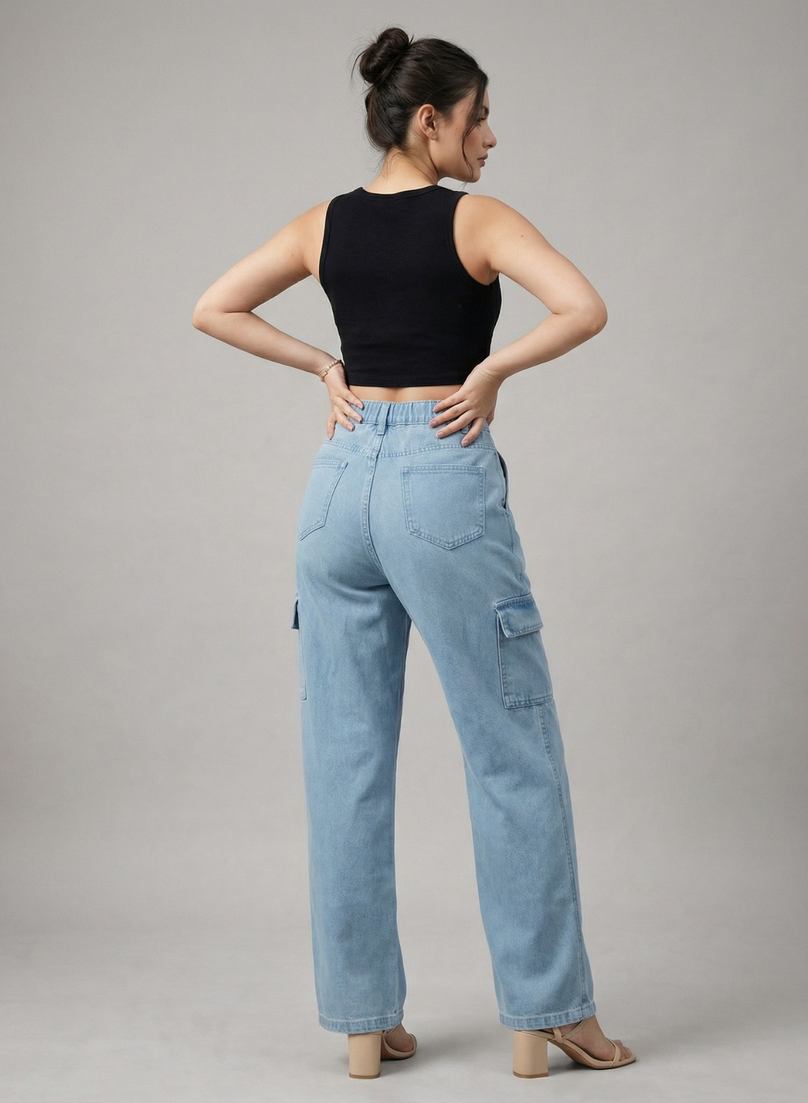 Women's Light Blue Relaxed Fit Cargo Jeans