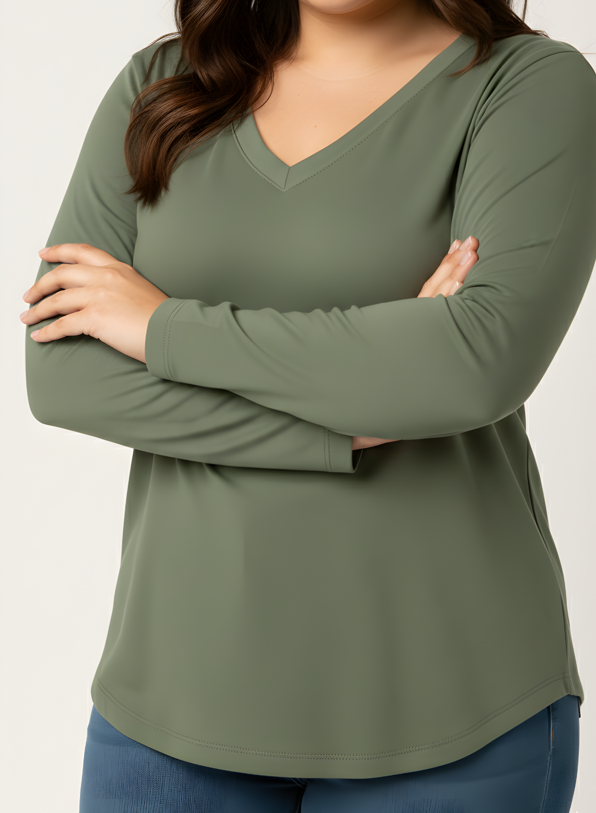 Matcha Mint Full Sleeves V-Neck T-shirt