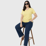 Lovely Lemon Solid V-Neck T-shirt for Women