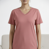 Pretty Pink Solid V-Neck T-shirt for Women