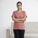 Pretty Pink Solid V-Neck T-shirt for Women