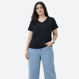 Brazen Black Solid V-Neck T-shirt for Women
