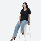 Brazen Black Solid V-Neck T-shirt for Women