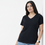 Brazen Black Solid V-Neck T-shirt for Women