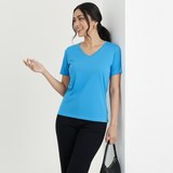 Trendy Turquoise Solid V-Neck T-shirt for Women