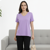 Lavish Lilac Solid V-Neck T-shirt for Women