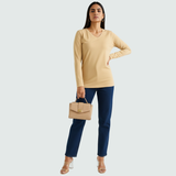 Biscotti Beige Full Sleeves V-Neck T-shirt