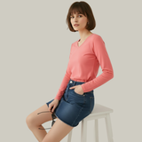 Watermelon Pink Full Sleeves V-Neck T-shirt