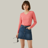 Watermelon Pink Full Sleeves V-Neck T-shirt