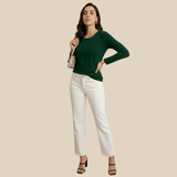 Gritty Green Full Sleeves Solid T-shirt for Women