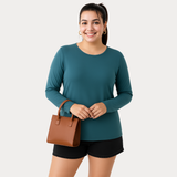 Peacock Teal Full Sleeves Solid T-shirt for Women