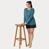 Peacock Teal Full Sleeves Solid T-shirt for Women