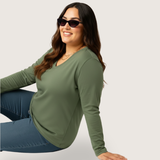 Matcha Mint Full Sleeves V-Neck T-shirt