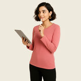 Pretty Pink Full Sleeves Solid T-shirt for Women