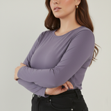 Lively Lilac Full Sleeves Solid T-shirt for Women