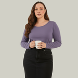 Lively Lilac Full Sleeves Solid T-shirt for Women
