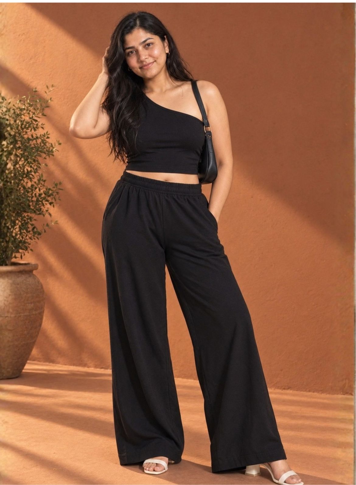 Black Supima Cotton Wide Leg Trousers