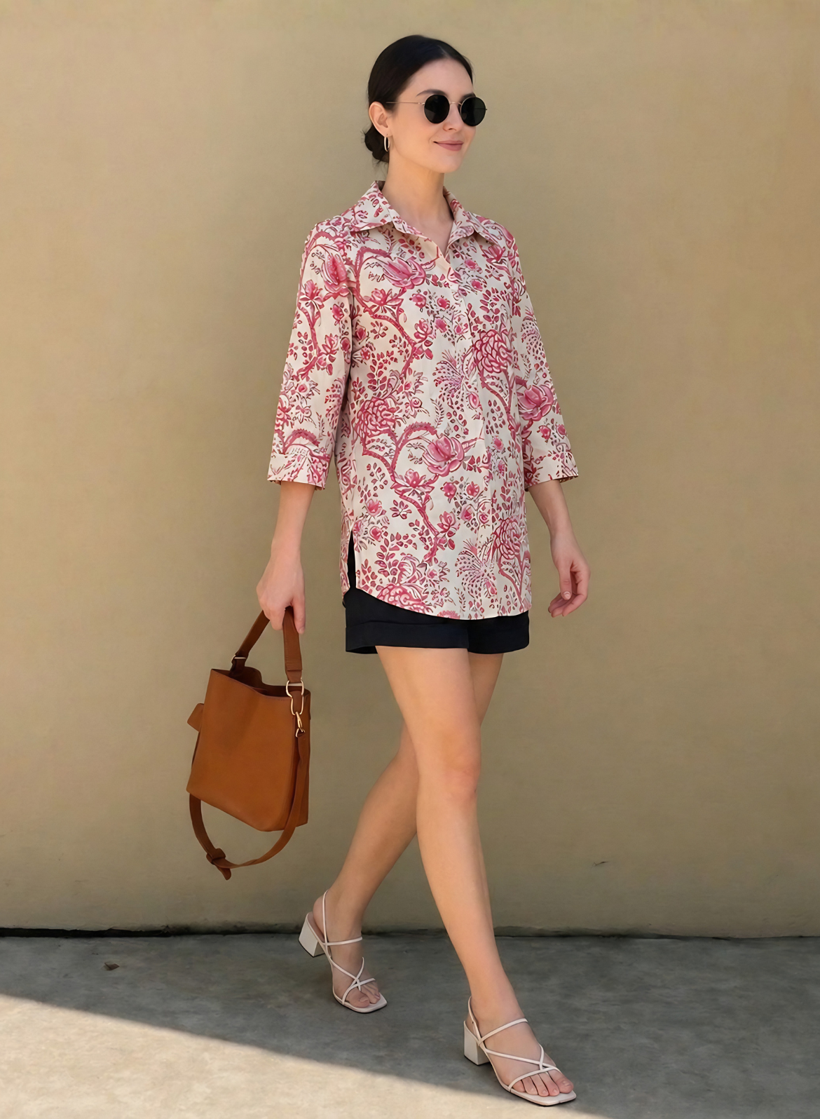 Blush Pink Floral Printed Cotton Shirt