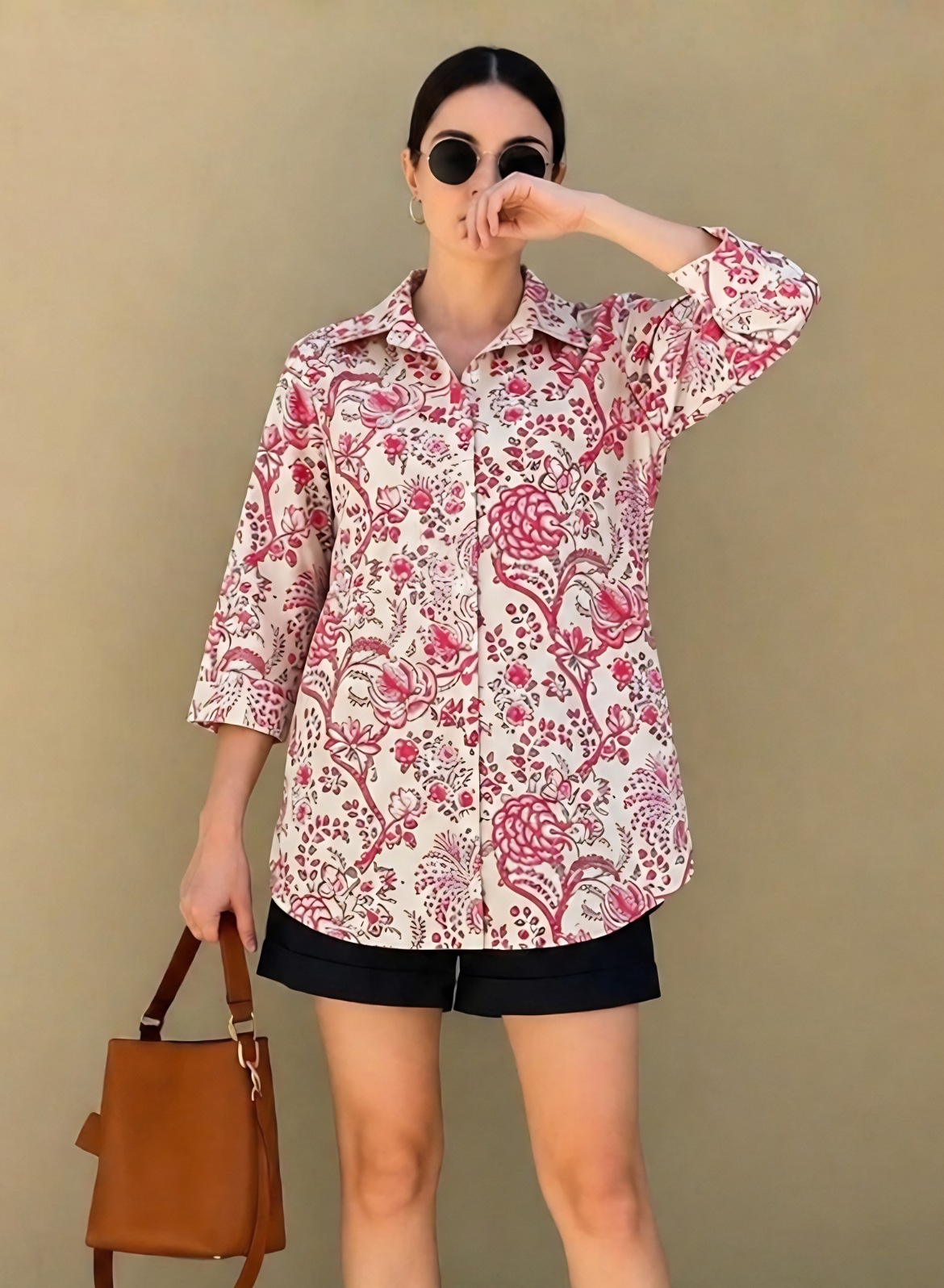 Blush Pink Floral Printed Cotton Shirt