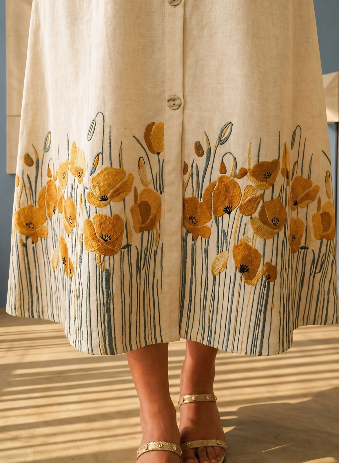 Beige Floral Shirt Dress