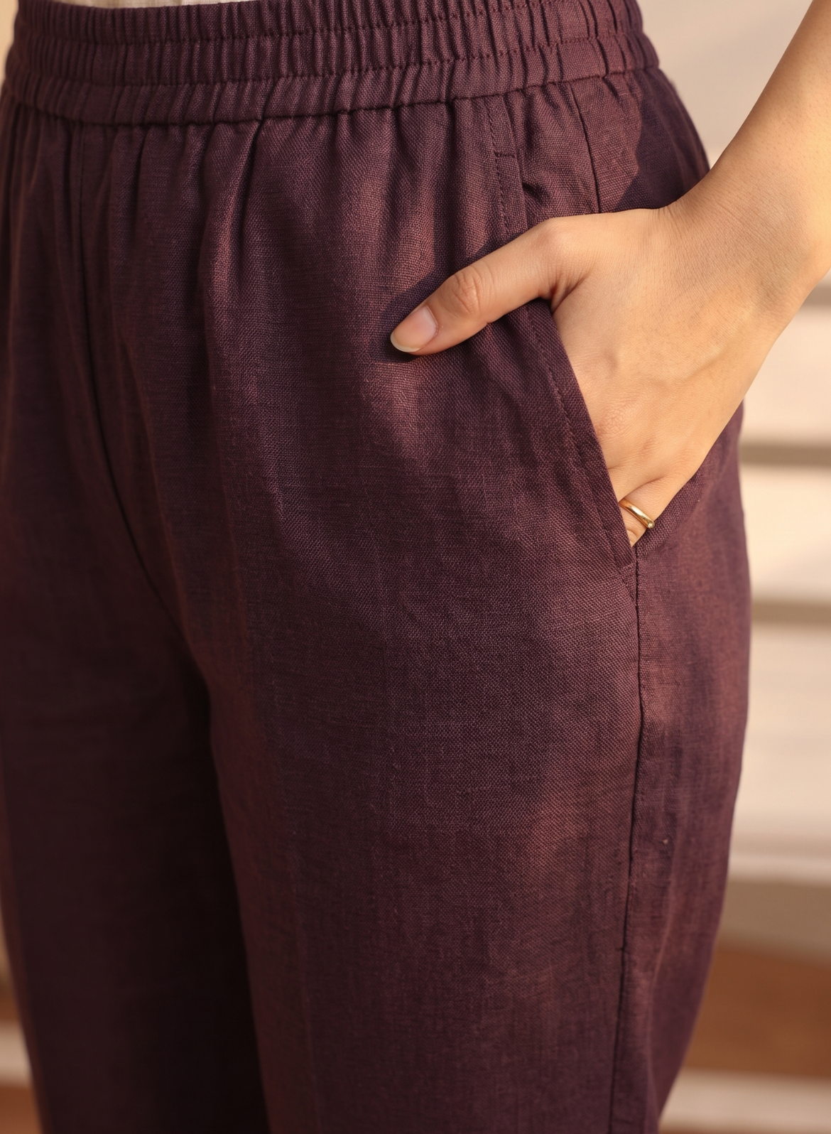 Burgundy Everyday Cotton Pants for Women